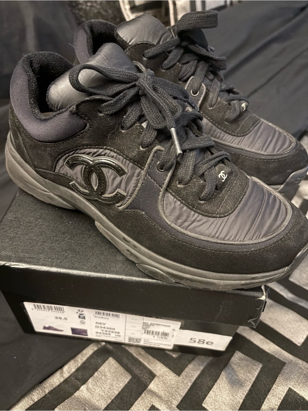 CHANEL Black Quilted CC Emblem Sneakers